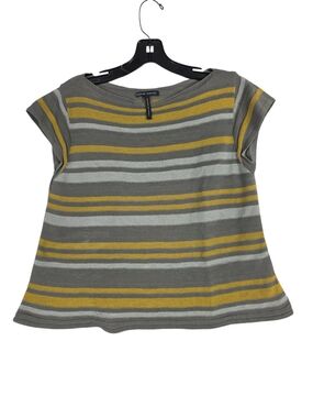 Sarah Pacini linen Boat neck Striped Cap-Sleeve Knit Top — Gray & Mustard